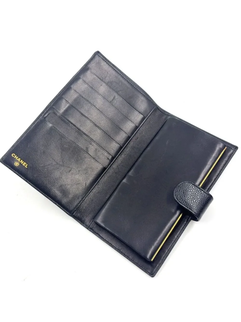 Chanel CC Logo Caviar Leather Black Bifold Wallet Gold